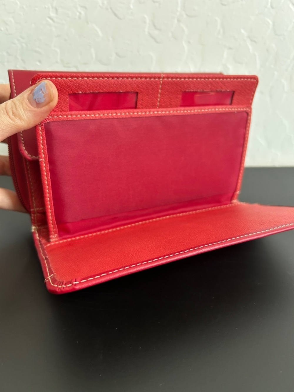 Genuine Leather Classic Red Women's Clutch Wallet with Card Organizer - Picture 5 of 8